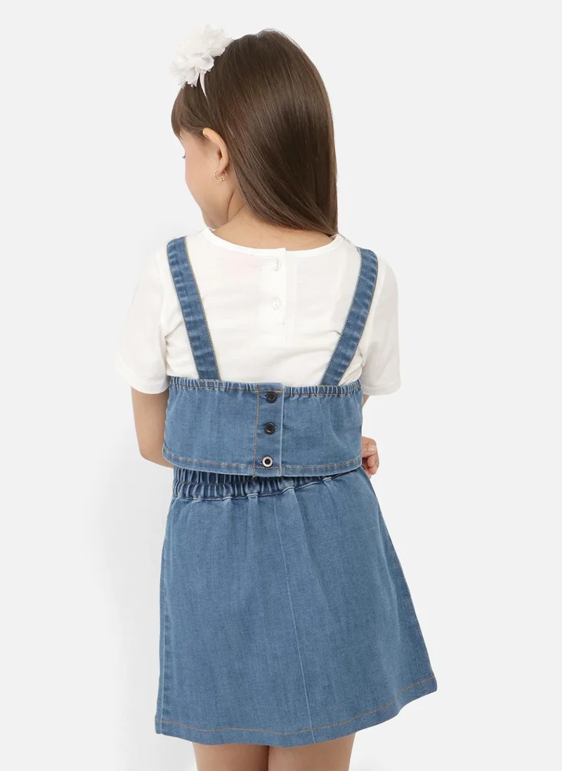 Nautinati Girls' Denim Top & Skirt with Button Closure